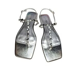 Katy Perry Sandals 10 Silver Camie Gemstone Strappy Rhinestone square